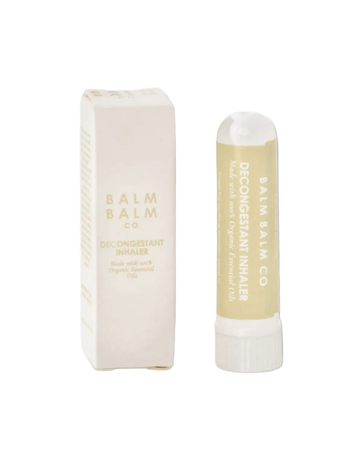 Balm Balm Co. decongestant inhaler with packaging on a white background