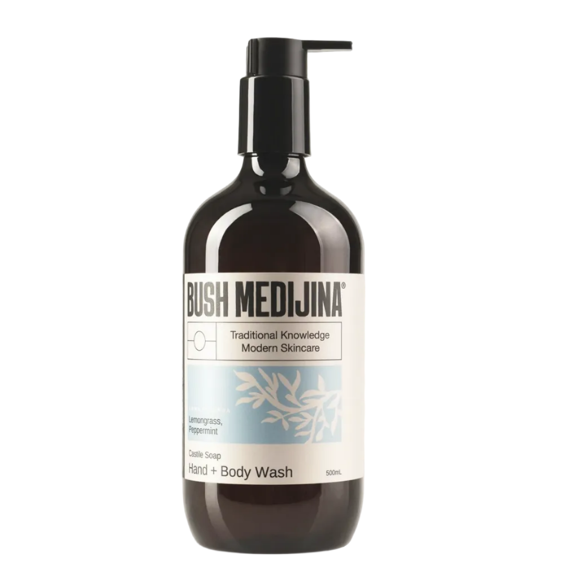 Bottle of Bush Medijina body wash on a white background