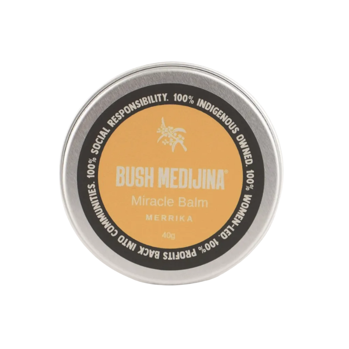 Bush Medjina Miracle Balm container on a light gray background