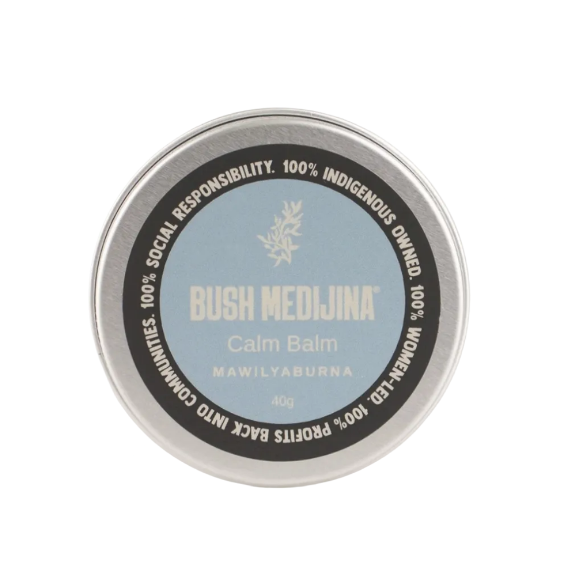 Bush Medjina Calm Balm container on a light gray background