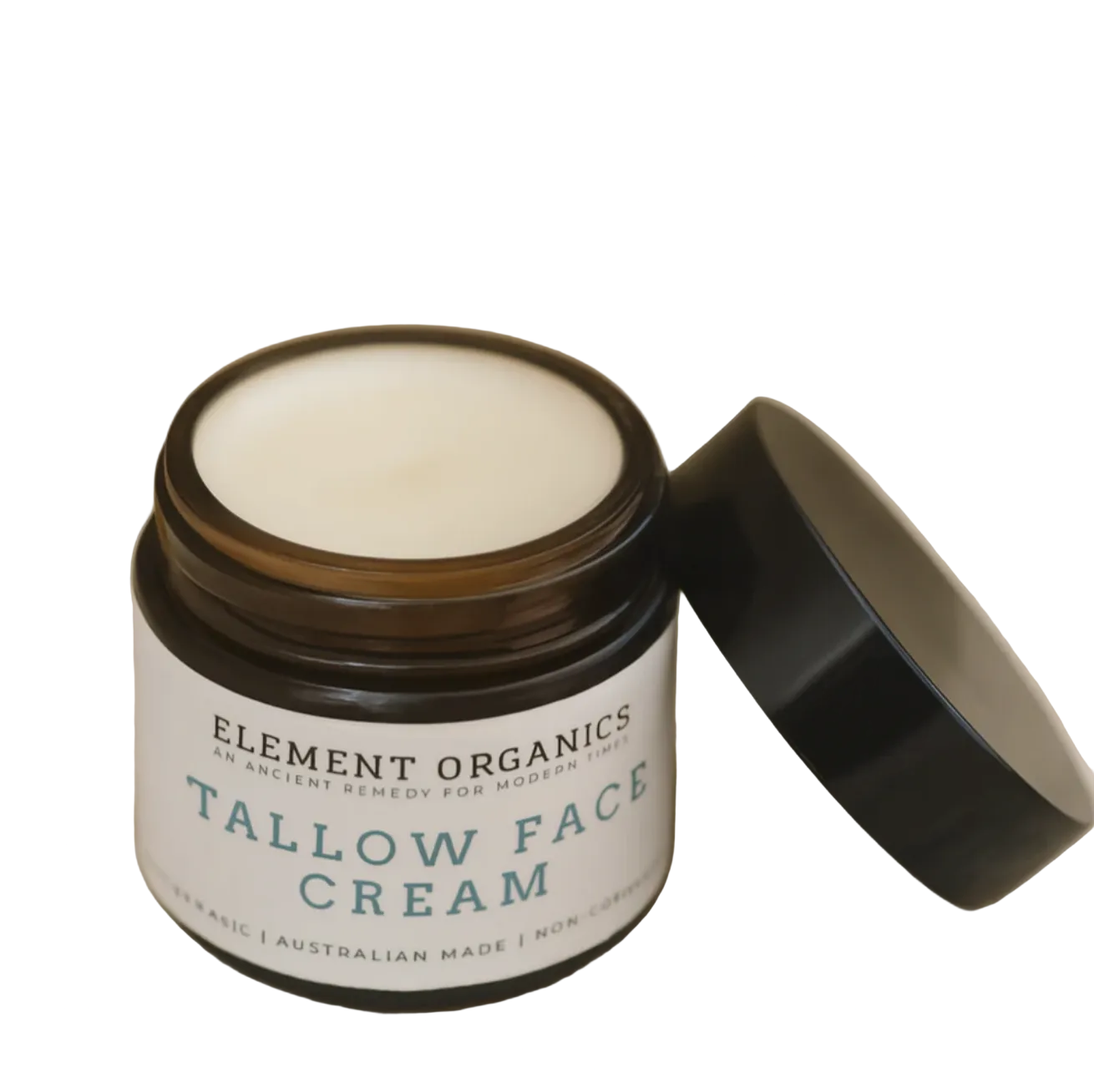 Jar of Element Organics Tallow Face Cream on a textured surface with a neutral background