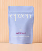 Epzen calm soak package on a beige background