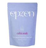 Purple package of epzen calm soak with text on a white background
