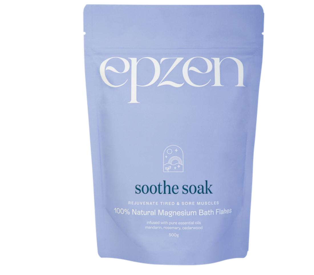 Epzen soothe soak packaging on a white background