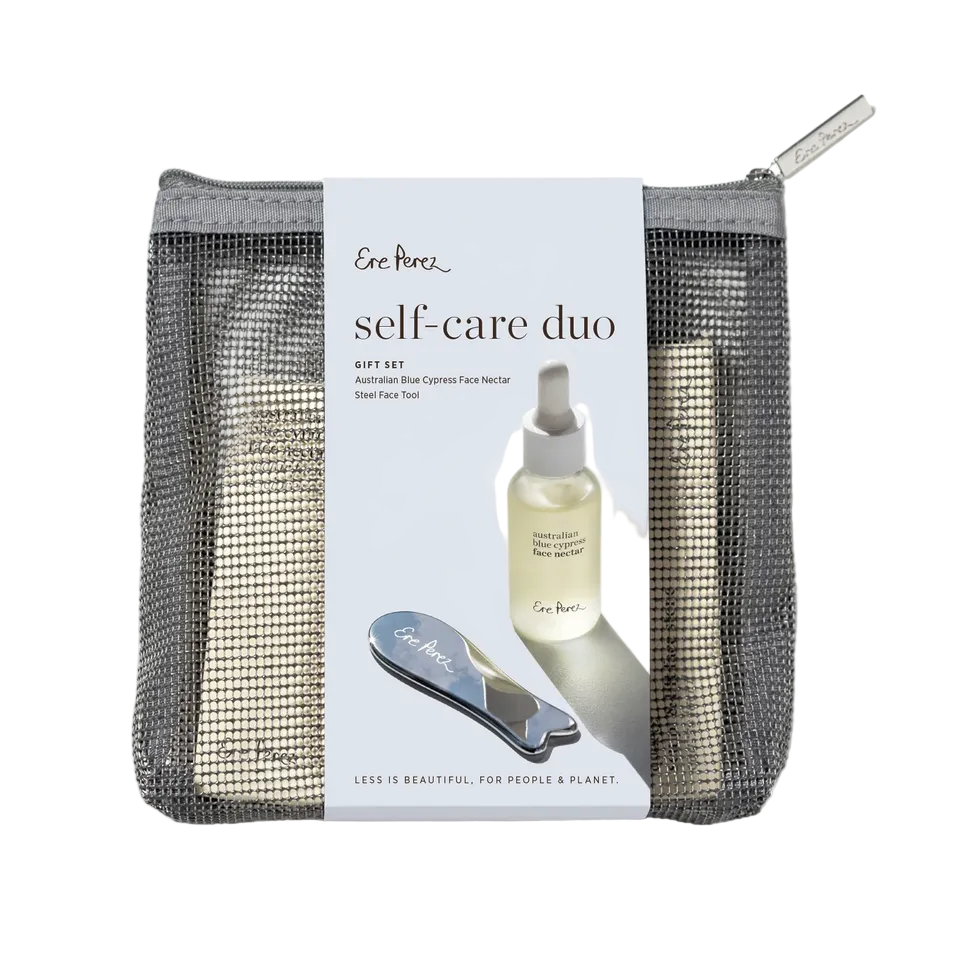 Self-care duo set with a pouch on a white background