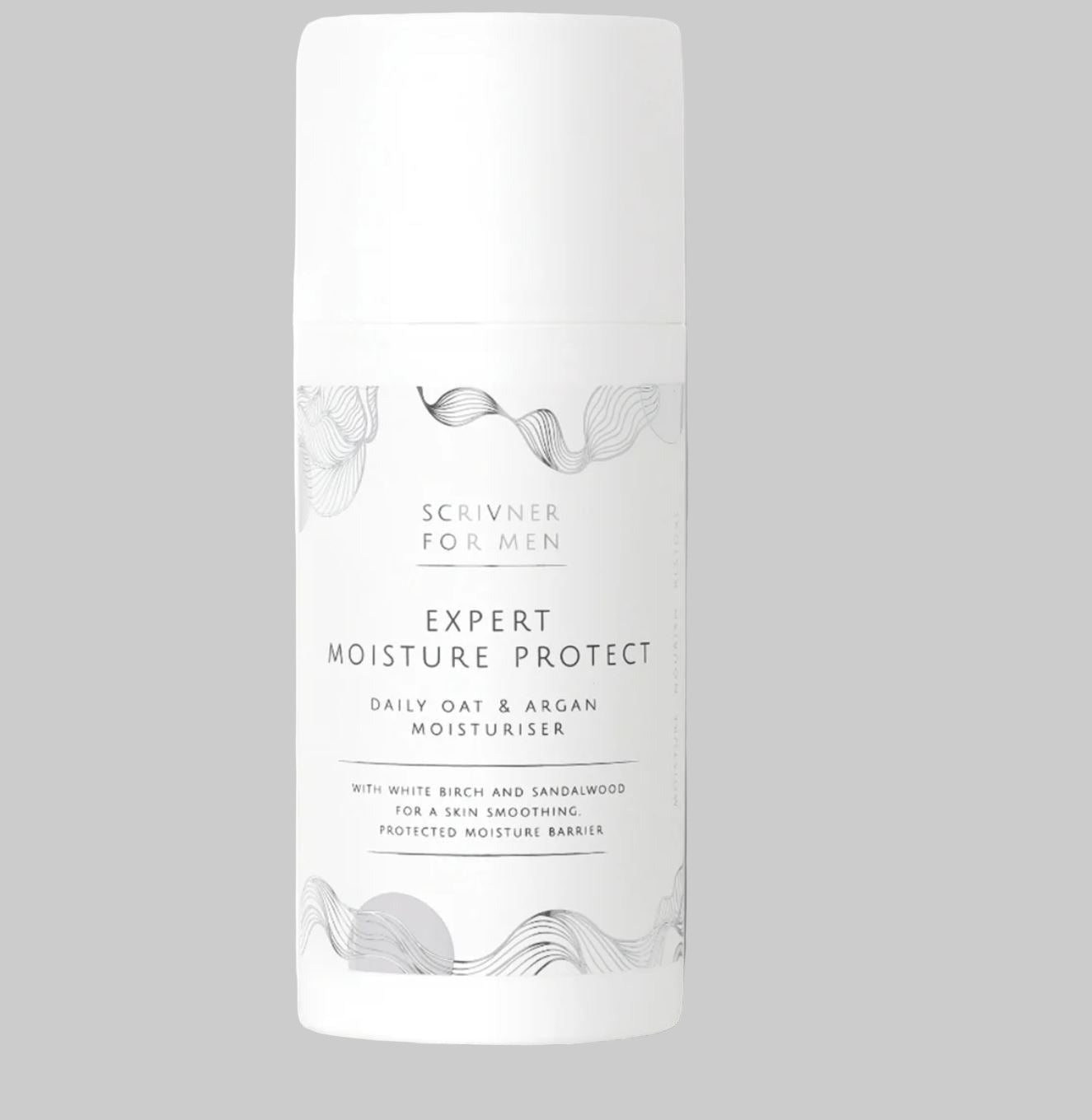 Skincare product packaging for men with 'Scrivener for Men' branding on a white background