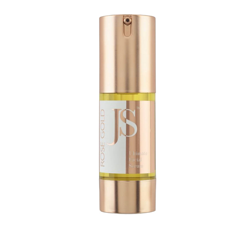 Skincare bottle with 'JS' branding on a white background