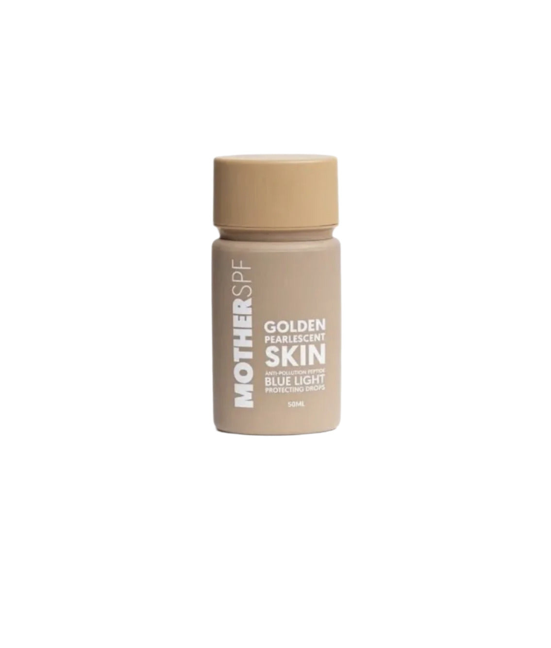 Cosmetic bottle labeled 'Golden Radiant Skin' on a white background