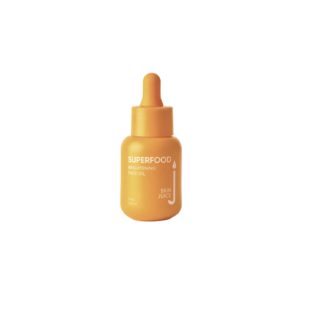 Orange skincare serum bottle with dropper on a white background