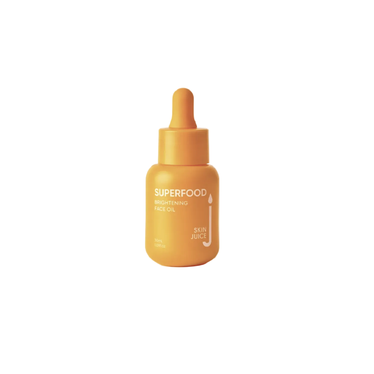 Orange skincare serum bottle with dropper on a white background