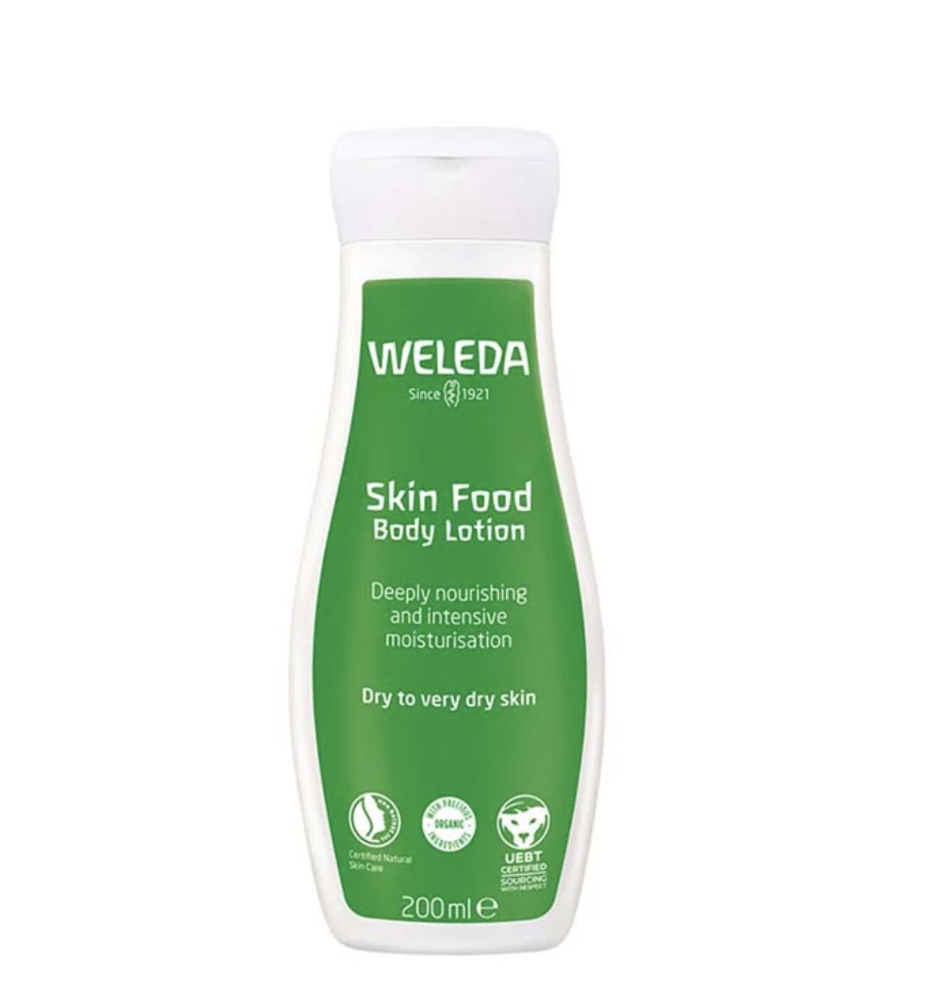 Weleda Skin Food Body Lotion bottle on a white background