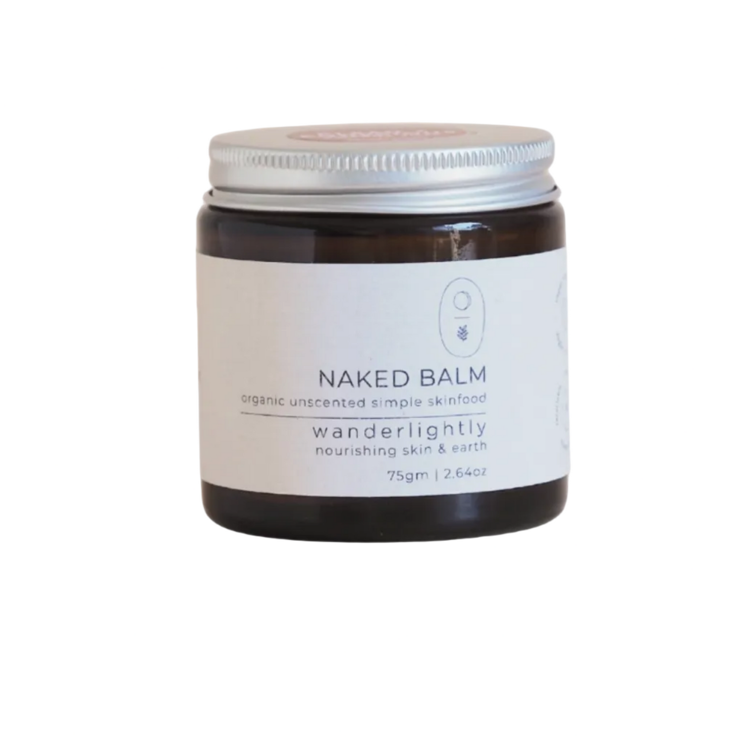 Jar of Naked Balm with a white label on a light gray background