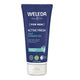 A tube of WELEDA Men Active Fresh Shower Gel with a blue label, indicating it is a 200 ml product designed for men.